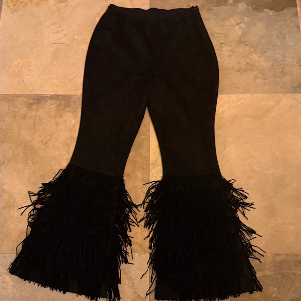 Rara Avis Black Fringe Flare Pants